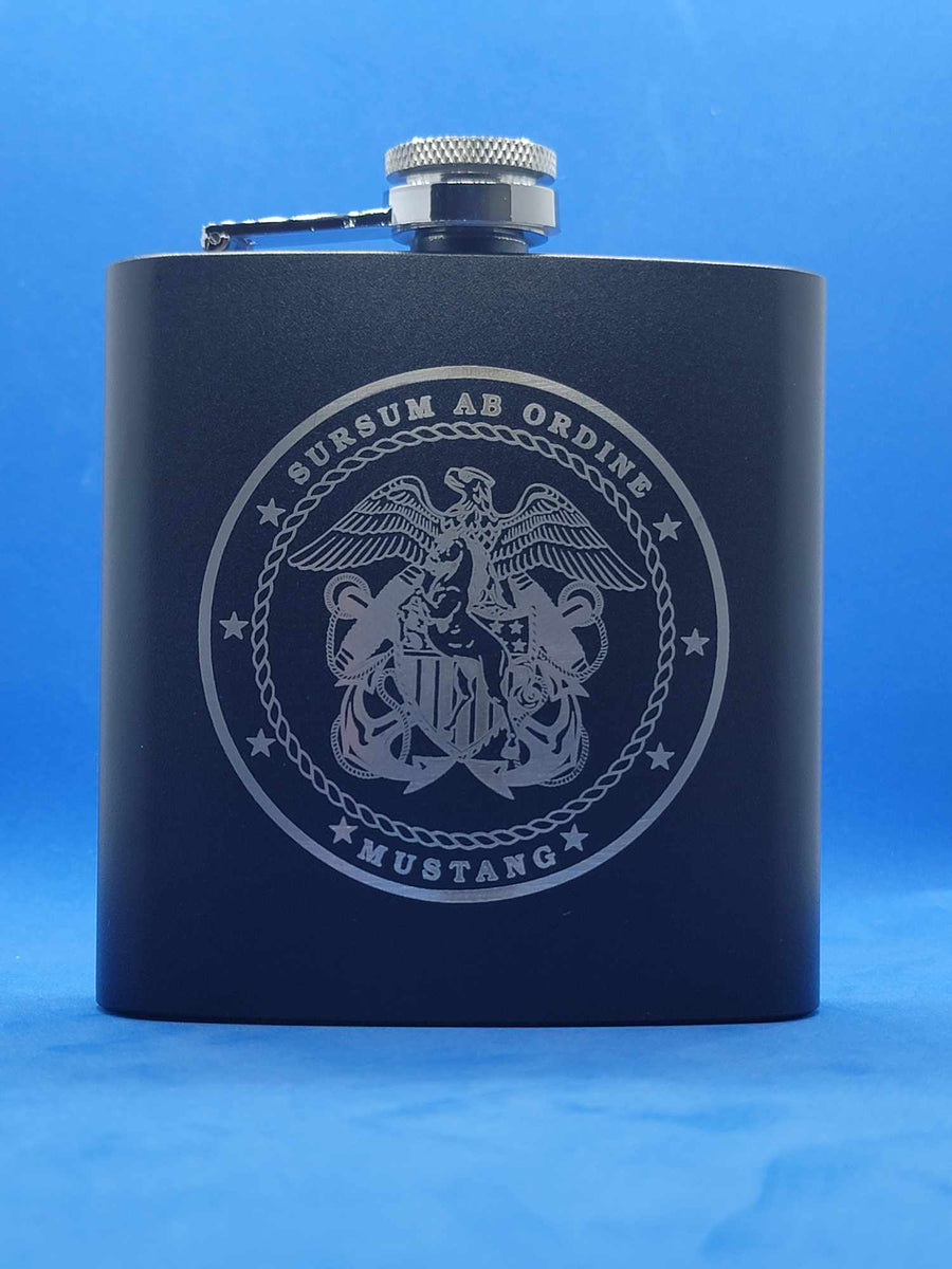 Navy Mustang Engraved 6oz Flask – Mustang Loot