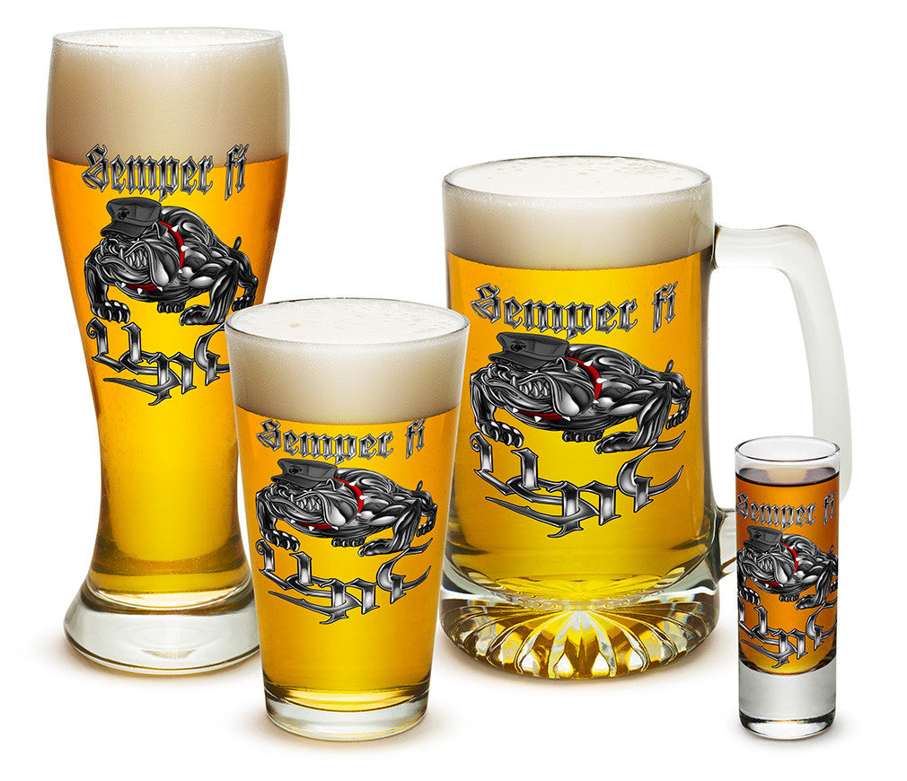 U.S. Marine Corps Chrome Dog Glassware Set