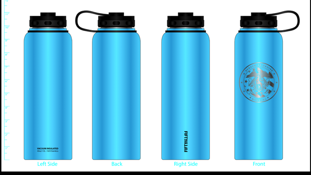 Fifty Fifty Stainless Steel Wide Mouth Water Bottle - 40 oz. Capacity *Laser Etched Mustang Logo*