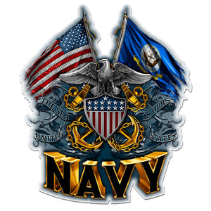 Double Flag Eagle Navy Shield Vinyl Reflective Decal