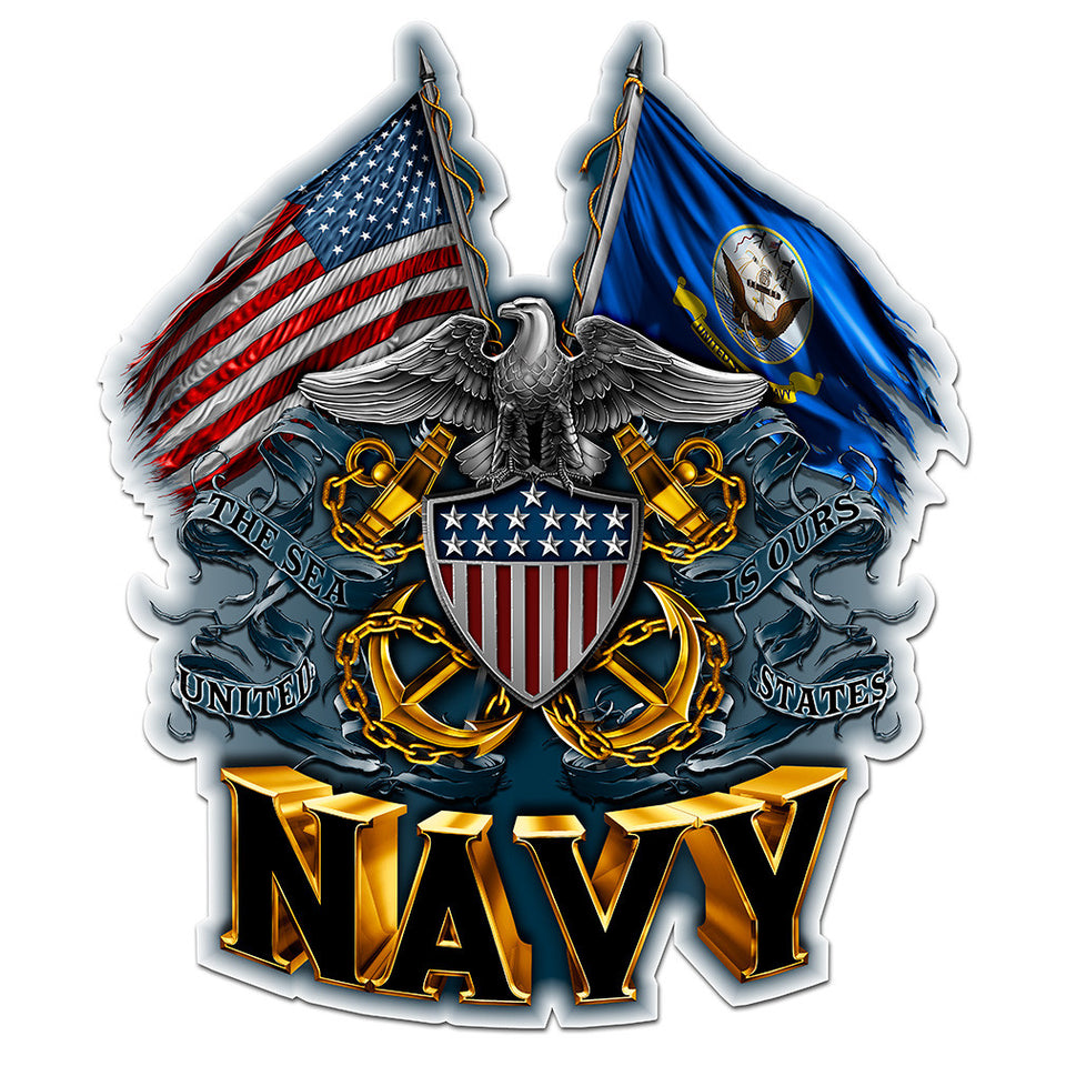 Double Flag Eagle Navy Shield Vinyl Reflective Decal