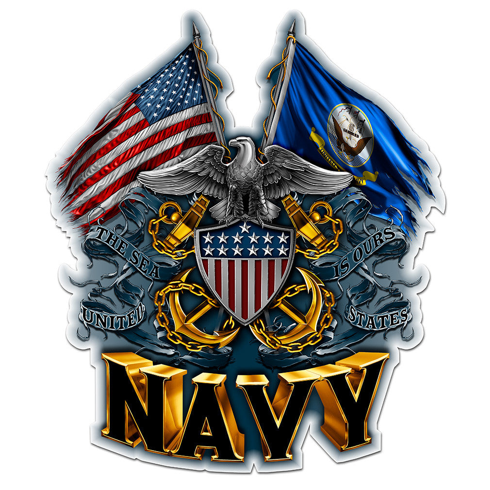 Double Flag Eagle Navy Shield Vinyl Reflective Decal