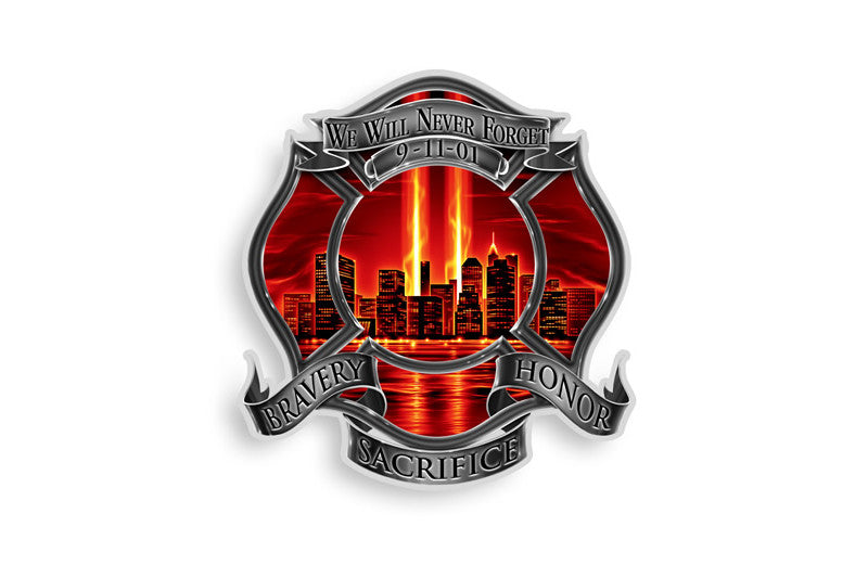 Red High Honor Firefighter Tribute 9/11 We Will Never Forget Reflective Decal