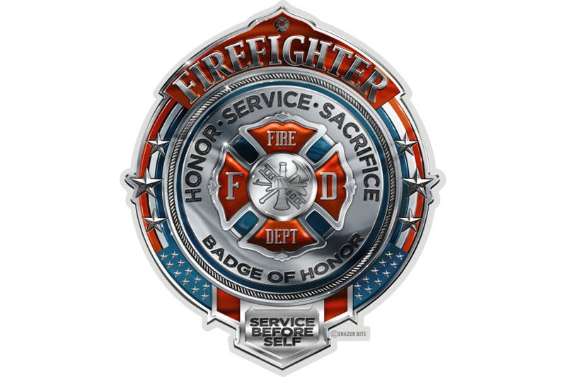 Firefighter Honor service Sacrifice Chrome Badge Of Honor Reflective Decal