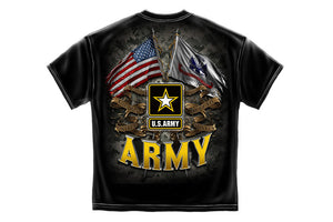 ARMY DOUBLE FLAG US ARMY BLACK Short Sleeve T Shirt