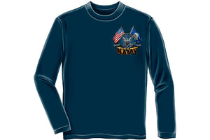 DOUBLE FLAG EAGLE NAVY SHIELD Long Sleeve T-Shirt