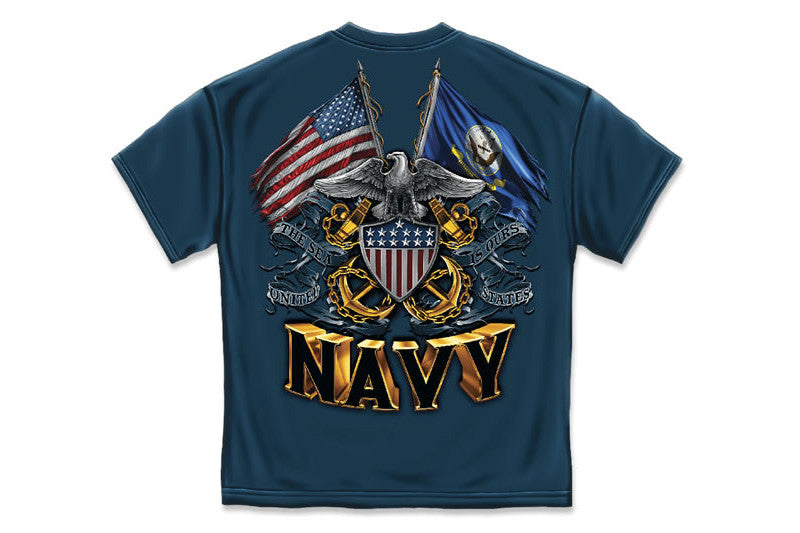 Double Flag Eagle Navy Shield Short Sleeve T Shirt