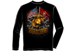 DOUBLE FLAG GOLD GLOBE MARINE CORPS Long Sleeve T-Shirt