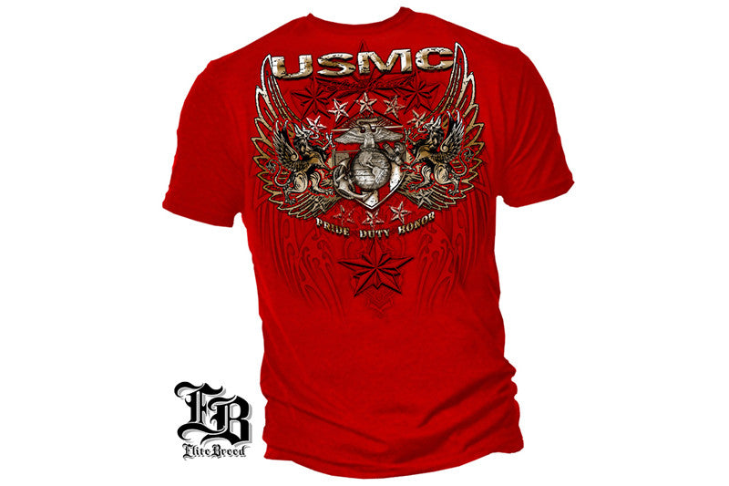 USMC PRID DUTY HONOR STARS FOIL STAMP Short Sleeve T Shirt