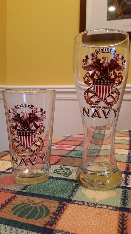US Navy The Sea is Ours Full Print Eagle - Set of 2 - Large Pilsner Glasses 23oz Drinkware