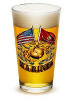 Double Flag Gold Marine Corps 16oz large pint glass - Set of 2